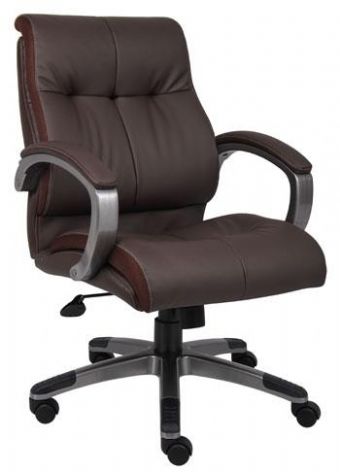 B8776P Boss Executive Mid-Back Chair (Brown LeatherPlus/Pewter Arms & Base)