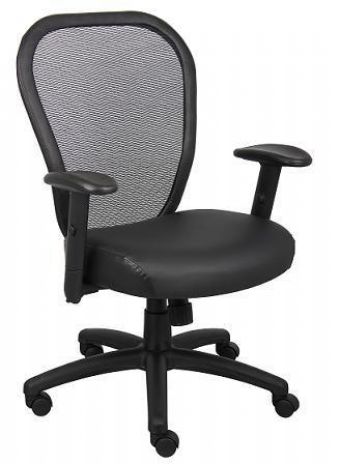 B6608 Boss Mesh Back Task Chair (Black Frame/Black LeatherPlus Seat)