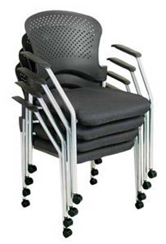 2894 Arc Series Stackable Chair with Arms & Casters (Black/Chrome Frame)