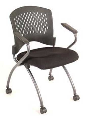 3094T Agenda Series Nesting Chair with Casters (Black Plastic Back/Black Fabric Seat)