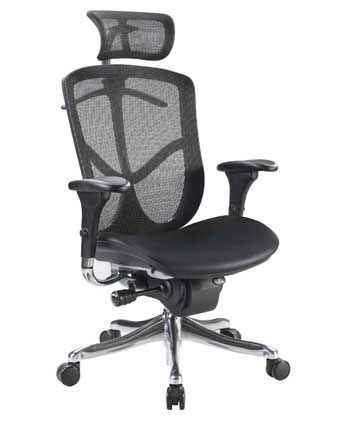 8721/8700HR Vision Ergo High-Performance Task Chair with Headrest (Black Mesh/Black Leather)