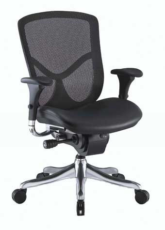 8721- 45 - Ergonomic Mid-Back Mesh Chair with Black Leather Seat