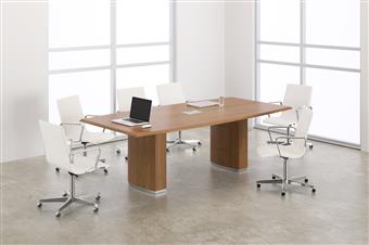8ft Boat Shaped Conference Table with Solid Wood Edge & Boat-Shaped Bases (Oil Cherry)
