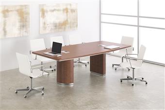 Milano Series 8ft Boat Shaped Conference Table with Half-Cylinder Bases (Spice Walnut)