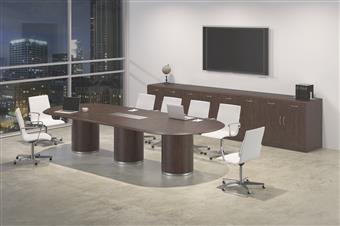 Deskmakers 12ft Racetrack Conference Table with Solid Wood Edge (Java Finish)