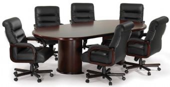 Faustino's 8ft Wood Veneer Racetrack Conference Table with Half-Cylinder Bases (Mahogany)