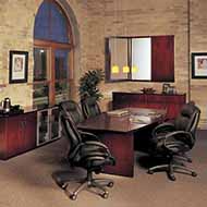 Corsica Series Small Conference Room with Low Wall Cabinet and Buffet (Mahogany)