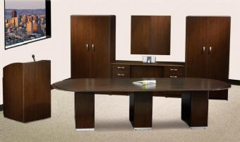 Deskmakers Racetrack Conference Table with Wood Edge