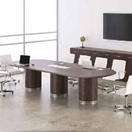 Deskmakers 12ft Racetrack Conference Table with Full Cylinder Bases (Tuscan Walnut)