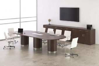 Deskmakers 12ft Racetrack Conference Table with Full Cylinder Bases (Tuscan Walnut)
