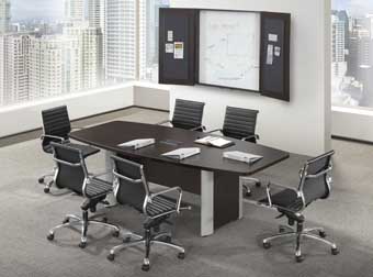 8ft Boat Shape Conference Table with Silver-Accented Bases (Mahogany)