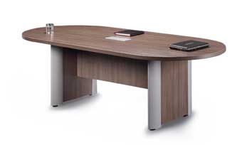 8ft Racetrack Conference Table with Silver-Accented Bases (Modern Walnut)