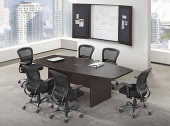 8ft Boat Shaped Laminate Conference Table (Mahogany)