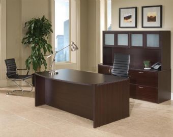 Fairplex Collection Executive Desk with Credenza & Glass Door Hutch (Mocha)