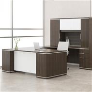 SPX Collection U-Shape Desk with Silver Accents (Black Forest Walnut)