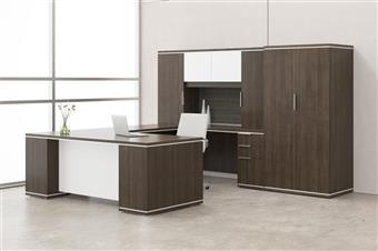 SPX Collection U-Shape Desk with Silver Accents (Black Forest Walnut)