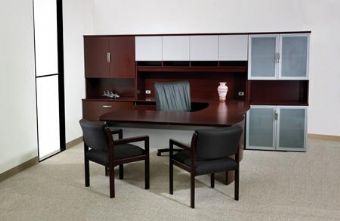 Napa Collection U-Shape Workstation with Frosted Glass Doors (Java)