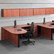 Dual Bullet L-Shaped Desks & Wall Mounts (Cherry)