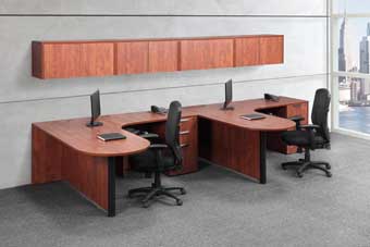 Dual Bullet L-Shaped Desks & Wall Mounts (Cherry)