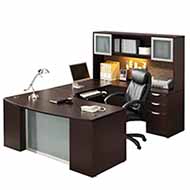 Classic Laminate Series Step-Front U-Shape Desk & Hutch with Glass Doors (Espresso)