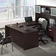 Classic Laminate Series U-Shaped Desk with Glass Door Hutch (Espresso)