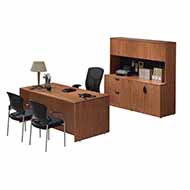 Classic Laminate Series Desk & Credenza with Hutch (Honey)