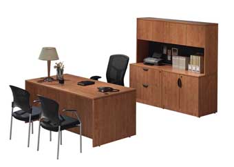 Classic Laminate Series Desk & Credenza with Hutch (Honey)