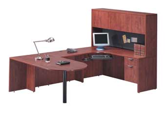Classic Laminate Series Bullet L-Shape Desk with Hutch (Cherry)