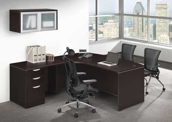 Classic Laminate Series Bow Front L-Shape Desk (Espresso)
