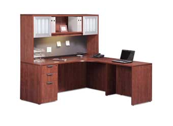 Classic Laminate Series L-Shaped Desk with Hutch (Cherry)