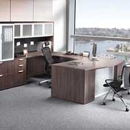 Performance Step Front Laminate Series U-Shape Workstation (Modern Walnut)