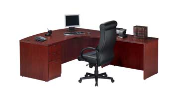 Wood Veneer Series Bow Front L-Shaped Desk (Cherry)