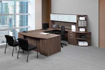 Classic Laminate Series Executive Bow Front U-Shaped Desk (Modern Walnut)