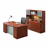 Classic Laminate Series Bow Front Workstation with Frosted Glass Modesty Panel (Cherry)  