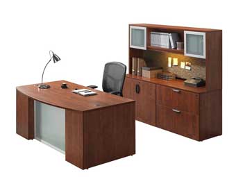 Classic Laminate Series Bow Front Workstation with Frosted Glass Modesty Panel (Cherry)  