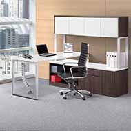 Elements L-Station with Hutch & Credenza (Modern Walnut & White) 