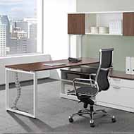 Elements L-Shape Workstation with Loop Legs (Modern Walnut & White)