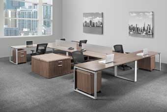 Elements Quad U-Stations (Modern Walnut) with Loop Legs (Silver) 