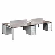 Elements Quad Station (Espresso) with U-Shape Legs & Pedestals (White)