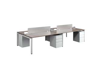 Elements Quad Station (Espresso) with U-Shape Legs & Pedestals (White)