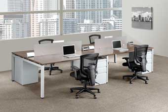Elements Quad Station (Espresso) with Pedestals & U-Shape Legs (White)