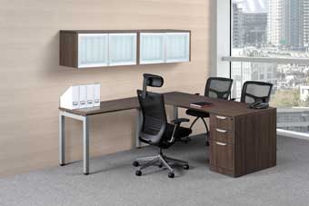 Elements L-Station with Single Box/Box/File Pedestal (Modern Walnut)