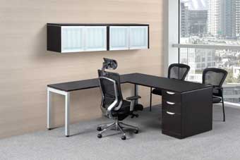 Elements L-Station with Single Box/Box/File Pedestal (Espresso)