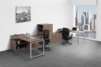 Elements Teaming Desks with Cubby (Modern Walnut)