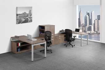 Elements Plus Shared Desks with Cubby (Modern Walnut)