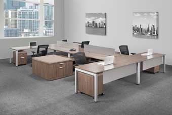 Elements U-Station with Frosted Glass Modesty Panel & U-Shape Legs (Modern Walnut)
