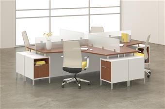 TeamWorx Quad Station with Pedestals (Regal White & Oil Cherry)