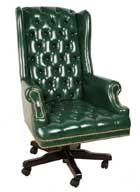Traditional Vinyl Executive High Back Chair (Green with Mahogany Wood)