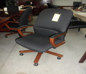 Mid Back Conference Chair (Black with Cherry Wood)