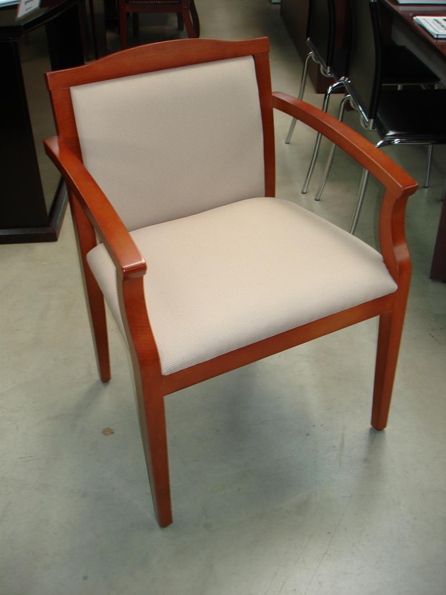 406  Guest Chair (Beige Fabric/Cherry Wood Frame)